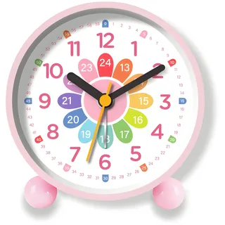 Kinderwecker für Schulanfänger,Kinderwecker mit Nachtlicht,Wecker Kinder | Wecker Analog Ohne Ticken Kinder,Lernwecker Ohne Ticken,Batteriebetriebene Weckuhr für Mädchen Junge