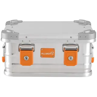 ALUBOX Kiste mit Deckel Metallkiste Spielzeugkiste E18 Liter (Abmessungen 42 x 32 x 20 cm), 7 verschiedene Farben - stapelbar & abschließbar silberfarben
