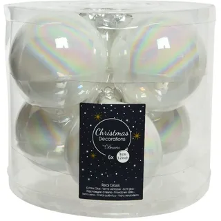 Set aus 6 weißen Glaskugeln 8cm glänzend – Elegante Weihnachtsbaumdekoration
