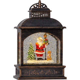 EGLO LED Weihnachtslaterne mit Schneegestöber, beleuchtete Vintage-Schneekugel mit Weihnachtsmann, Fensterdeko für Weihnachten mit Timer, Kunststoff in Bronze