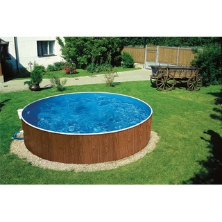 Stahlwandpool Splash Pool Komplettset rund 360 x 120 cm holz Filteranlage Leiter Vlies