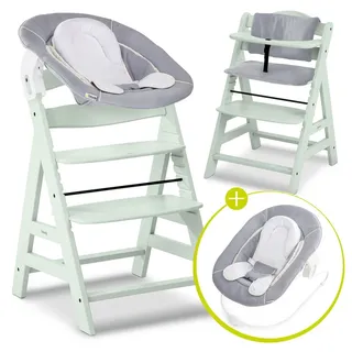 Hauck Alpha Plus Mint 4-tlg. Newborn Set - Hochstuhl + 2in1 Babyaufsatz & Wippe + Sitzkissen - Stretch Grey