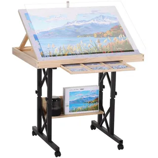 Insma Puzzleunterlage Puzzletisch Puzzlebrett für 1500-Teile Puzzle mit 4 Rollen, (Puzzleboard mit Schubladen, Abdeckung), höhen- & winkelverstellbar, klappbar 82,5×59,5×94 cm