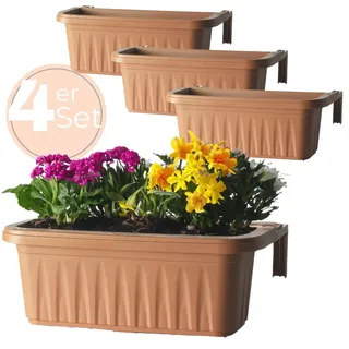 GarPet 4x Blumenkasten Balkongeländer Balkon Blumenkasten Balkonkasten mit Halterung Balkonkasten Geländerkasten Balkonkasten mit Wasserspeicher 50 cm