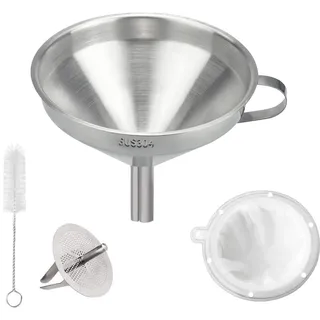 DURANTEY Edelstahl Trichter Set mit Henkel Trichter Groß Marmeladentrichter 300 Mesh Filter Wein Einfülltrichter Edelstahltrichter Kitchen Trichter mit Sieb für die Übertragung von flüssigen Zutaten