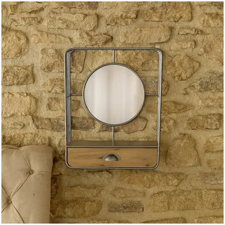 Wandspiegel mit Schublade Industrial Design aus Metall und Holz mit Schublade