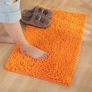 Reyox Badematte Hochflor Chenille rutschfest Vorleger Waschbar Badteppich Badezimmer Wasserabsorbierenden Orange 70 x 140 cm