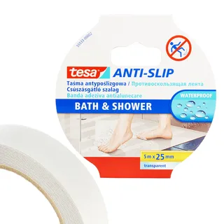 tesa® Anti-Rutschband Bad & Dusche Transparent 5 m x 25 mm | Ideal Rutschfestes Klebeband Für Badezimmer Badewannen Treppen | Rutsch-Schutz Wasserfest UV Beständigkeit Anti-Slip Tape