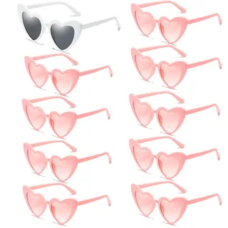 Kiimiipa Sonnenbrillen in Herzform, Vintage, UV400, für Damen, Herren, Kinder, Hochzeit, Party, Outdoor, 10 Stück, 1 x Weiß + 9 x Rosen, Medium - M