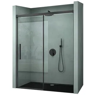 mai & mai Duschtür rechts 150 x 195 cm Nischenschiebetür Schwarz 6mm ESG-Sicherheitsglas