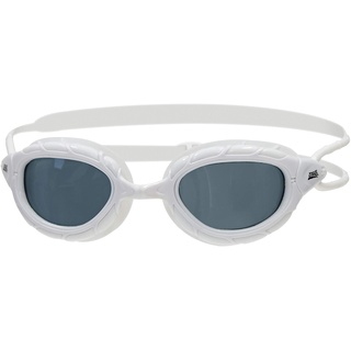 Zoggs Predator Schwimmbrille für Erwachsene, UV-Schutz, verstellbare Komfortbrillenbänder, beschlagfreie Schwimmbrillengläser, Goggles Erwachsene Ultra Fit, rauchgetönt, weiß, klein
