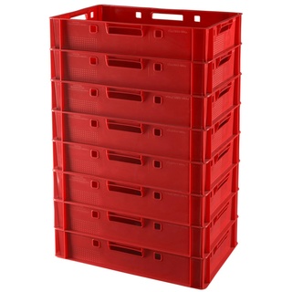 8 Stück E1 Kisten 600 x 400 x 125 mm Fleischkasten Lagerkiste Metzgerkiste in rot