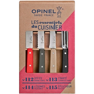 Opinel OP01626 Küchenmesser-Set, Essentials, 4-teilig, rostfrei, farbige Griffe Messer, Edelstahl, Mehrfarbig, One Size