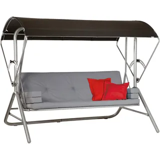 Acamp Hollywoodschaukel Star | Anthrazit | 217x145 x177 cm | Sitz und Rücken aus Streckmetall mit nanotech-Beschichtung | Rücken klappbar | Flexibles Sonnendach | wetterfest