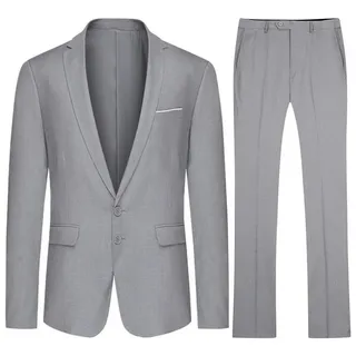 Allthemen Anzug (2 tlg) Herren Slim Fit Anzüge Modern Herrenanzug für Business grau 56