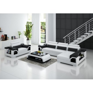 JVmoebel Ecksofa Ledersofa Wohnlandschaft + Sessel Eck Garnitur Sofa Weiß, Made in Europa schwarz|weiß