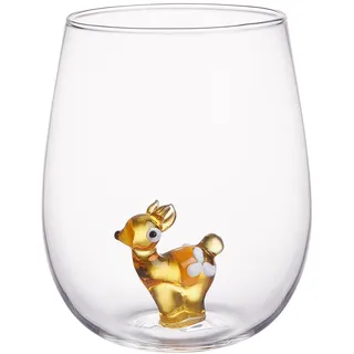 BUTLERS Trinkglas 450ml Glas Reh MERRY & JOY | Becher mit Weihnachtsmotiv | Weihnachtsgläser für Wasser, Sprudel & Cocktails | Festliches Trinkgeschirr Weihnachten