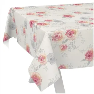 ANRO Wachstuchtischdecke abwaschbar 180 x 140 cm Beige Rosa