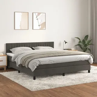 HUAKEHOM Boxspringbett Bett mit Matratze Kopfteil Polsterbett Schlafzimmerbett Bettgestell Lattenrost Dunkelgrau 160x200 cm Samt