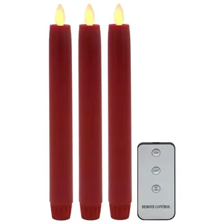 Tronje 3er Set LED Stabkerzen 24cm Rot 5h-Timer Kunstkerze Tafelkerze bewegliche flackernde Flamme Bruchsicher Windfest
