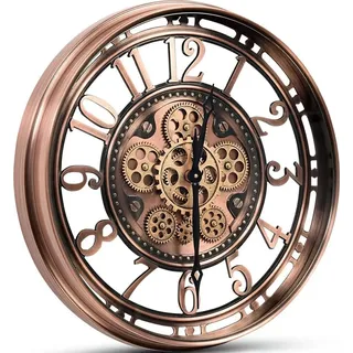 Samilito Wanduhr mit echtem Bewegungsgetriebe Zahnrädern römische oder arabische Ziffern (Arabische Zahlen, Bronze) - Bronze