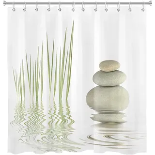 Duschvorhang 120 x 200 Zen Duschvorhang Einfach Badezimmer Vorhang Grün Weiß Antischimmel Wasserdicht Badezimmer Vorhang 3D Effekt Duschvorhänge Polyester Waschbar mit Haken
