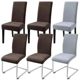 LuxusKollektion Stuhlbezug Stuhlhussen Stuhlbezug Freischwinger 4 Braun+2 Hellgrau 6er set