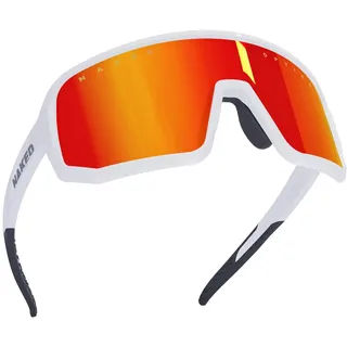 NAKED Optics VOLT Sportbrille Herren, Fahrradbrille Damen, Sport Sonnenbrille mit UV400 Schutz, Schnelle Brille, Rennrad Radbrille, Laufbrille, wechselbare Gläser (Weiß (Rotes Glas) - Weiß)