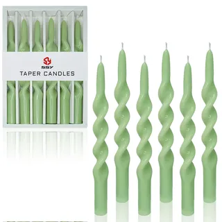 Gedengni Kerzenständer Spirale Kegel Kerzen,25Zoll Spirale Kerzenständer 4 Stück ohne Duft Kerzen farbige Kerze Sticks Twisted Abendessen Kerzen (1D6P-GREEN, 25CM-Spiral Candles)
