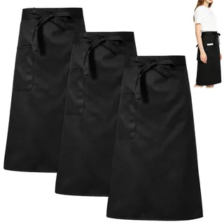 BJHYIZ 3 Stück Vorbinder Schürze mit Taschen, 70x70cm Servierschürze Kochschürze Kellnerschürze Schürzen Gastronomie Schwarz Taillenschürze Bistroschürze für Küche Restaurant Bar Unisex - Einheitsgröße