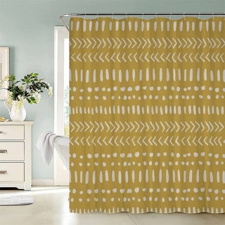 TAOLU 100% Polyester Stoff Duschvorhänge Boho Shower Curtain Anti-Schimmel 180x180 Wasserdicht 3D Bad Vorhäng Waschbar Boho Geometrisch Gelb Duschvorhänge für Badzimmer mit 12 Haken