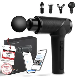 OrthoMechanik® 3.0 | OrthoGun ohne Koffer | Massagepistole mit App & 4 Aufsätzen | 160W Motor & 5 Intensitäten für Massage & Entspannung | Bis zu 360 Min. Laufzeit