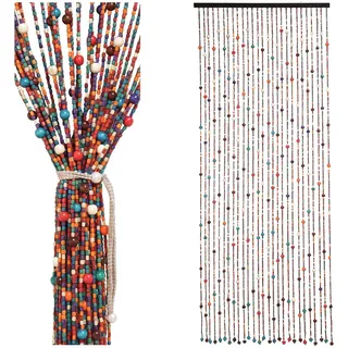 Btstil 90 x 200cm Perlenvorhang Türvorhang, 27 Stränge Beige Boho Türvorhang Bambus, Hängender Retro Holzperlenvorhang für Türen als Dekoration, Raumteiler, Insektenschutz (Bunte)