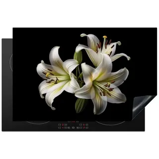 MuchoWow Herd-Abdeckplatte Lilie - Blumen - Weiß - Natur - Botanisch, Vinyl, (1 tlg), Küche Herdabdeckplatte Ceranfeld Vinyl Einteilig, 80x52 cm schwarz 80 cm x 52 cm x 0.2 cm