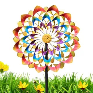 Windspinner Aus Metall | Windrad für Draußen Buntes | Metall Wetterfest Gartenstecker Windspiel Gartendeko | Windspiel Windmühle Blumenstecker Kinetische Skulptur für Den Außenbereich