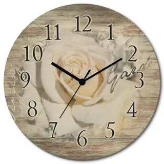 ARTLAND Wanddeko Wanduhr ohne Tickgeräusche aus Holz Quarzuhr lautlos rund Ø 30 cm In Buchstaben - Rose T5GJ Blumen Pflanzen