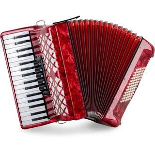 Classic Cantabile 72 Bass Akkordeon "Secondo V" Rot, 34 Diskanttasten | 72 Bassknöpfe, 3-chörig, 5 Diskantregister, 2 längenverstellbare Gurte, Abmessungen (BxHxT): 43 x 38, 5 x 19 cm, 6 kg