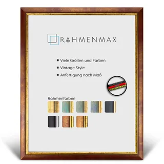 RahmenMax® Elsass Bilderrahmen 60x80 cm zum Aufhängen/Vintage Bilderrahmen Maßanfertigung möglich/Posterrahmen aus Holz/Bilder Rahmen in Rot-Gold mit Acrylglas/Puzzle Rahmen