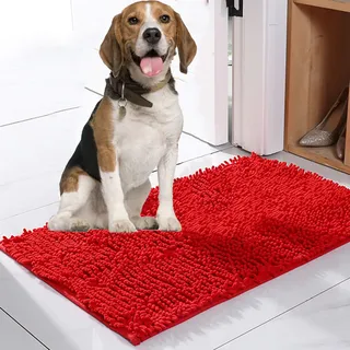 Argumub Premium Cleany Matte Hund Schmutzfangmatte Innen, Luxury Absorber Mat rutschfeste Waschbar Sauberlaufmatte Für Haustier, Eingang Haustür Flur (Red, 60 x 90 cm)