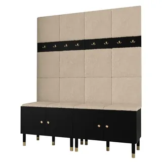 ABIKS MÖBEL Kompaktgarderobe PALERMO Set 3 Garderobe mit gepolsterten Paneelen, Industriell Design schwarz