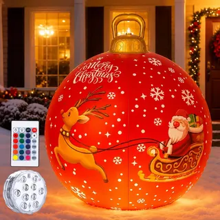 LORESJOY Aufblasbare Weihnachtskugeln, 60cm LED-Weihnachtskugel, Groß Leuchtende LED Weihnachtskugeln, Weihnachtsmann Aufblasbar Kugeln Weihnachtsdeko Weihnachten Ball