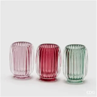enzo de gasperi Teelichthalter 3-er Set Kerzengläser für Teelichter in drei Farbkombis H 12 cm Ø 9 cm blau