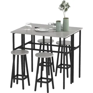 Homcom 6-teilig Essgruppe im Industrial Design 2 Bistrotisch Grau+Schwarz | 4 Stühlen Hocker, Bartisch Set, Esszimmergruppe Sitzgruppe, Barhocker-Set, für Wohnzimmer Esszimmer, Spanholz Stahl