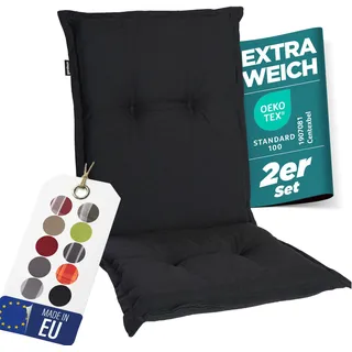 gardisun Gartenstuhlauflagen Niedriglehner I Extra Dicke Sitzauflagen I Made in EU I Stuhlauflagen für Niederlehner Gartenstuhl I Auflagen mit extra hoher Lichtechtheit I 2er Set I Schwarz