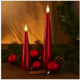 Online-Fuchs LED-Kerze 2er Set Kerzen, Stabkerzen in Kegelform inklusive 6-Stunden Timer (Rot und Grün, realistische Kerzenflamme), Deko für Herbst, Winter und Weihnachten rot