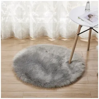 BTTO Hochflor-Teppich Flauschigen Teppiche,Shaggy Hochflor Teppich,Weicher Teppich,Rund, Faux Lammfell Schaffell Teppich grau Ø 60 cm