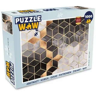 MuchoWow Puzzle Abstrakt - Würfel - Gold - Muster - Schwarz - Weiß, Puzzleteile, Foto-Puzzle, Bilderrätsel, Puzzlespiele, Klassisch bunt