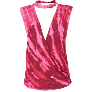Guru-Shop T-Shirt Batik Hippie T-Shirt mit Halsband - pink alternative Bekleidung, Festival, Ethno Style, Hippie rosa