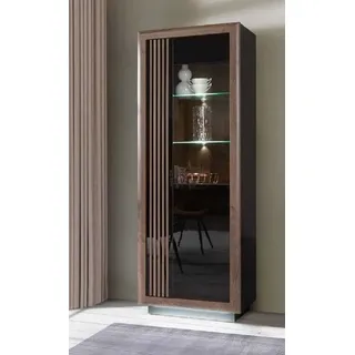Forte Vitrine Savona 73,3 x 197 x 42,3 cm Schwarz/Edeleiche Holzdekor/Schwarz Hochglanz