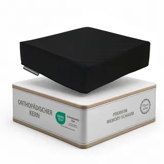 Sitzkissen Orthopädisch mit Memory Foam & Kunstleder - Ergonomisches Sitzkissen Stuhl als Sitzerhöhung (10 cm Kissenhöhe) - Für Stuhl, Bürostuhl, Auto & Rollstuhl - rutschfest & Pflegeleicht Schwarz